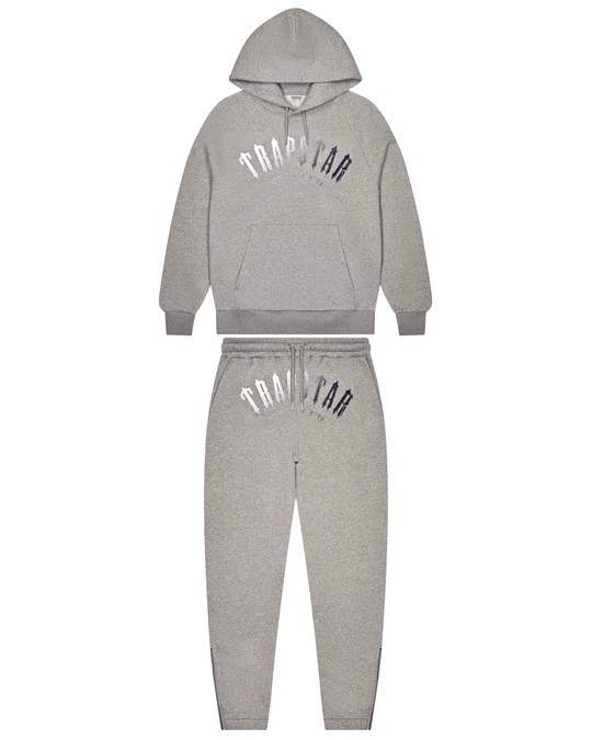 Grey / White Mens Trapstar Irongate Arch It’s A Secret Hooded Gel Tracksuits | BRC-479210