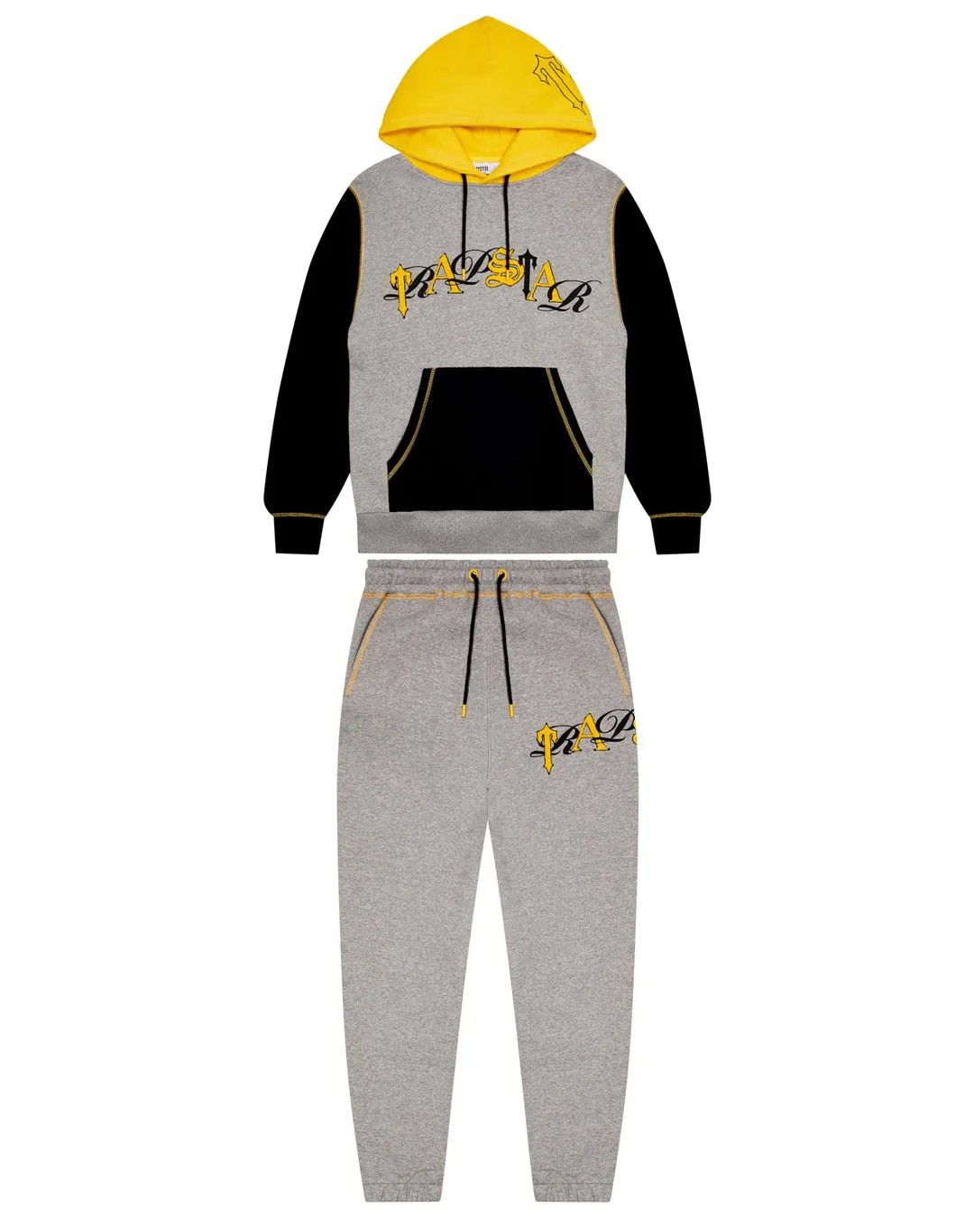 Grey / Yellow Mens Trapstar Script Tracksuits | SLD-908145