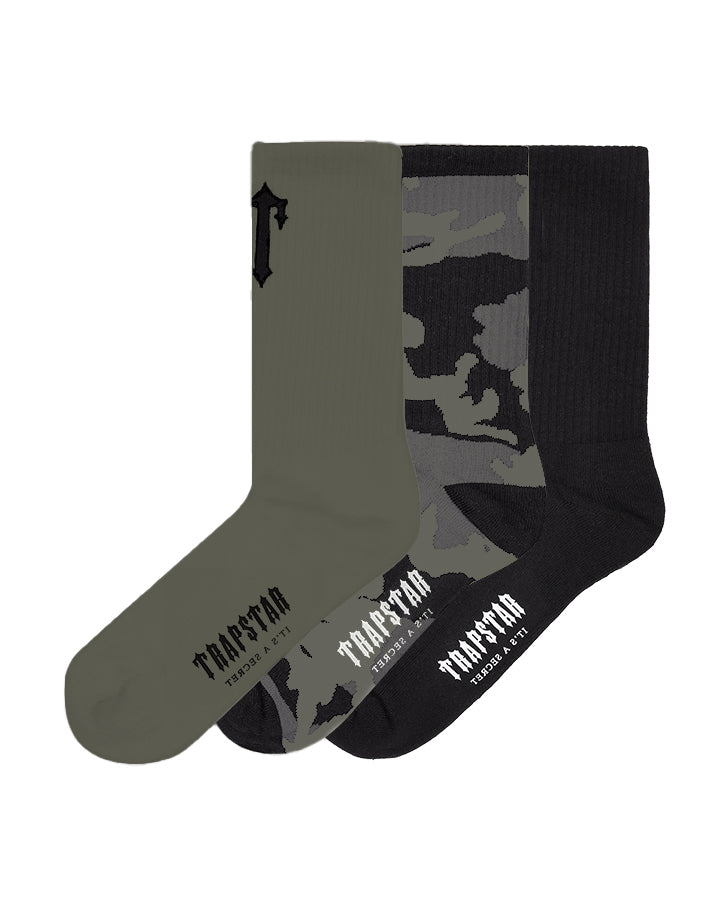 Khaki Mens Trapstar 3 Pack Irongate T Socks | AXT-437120