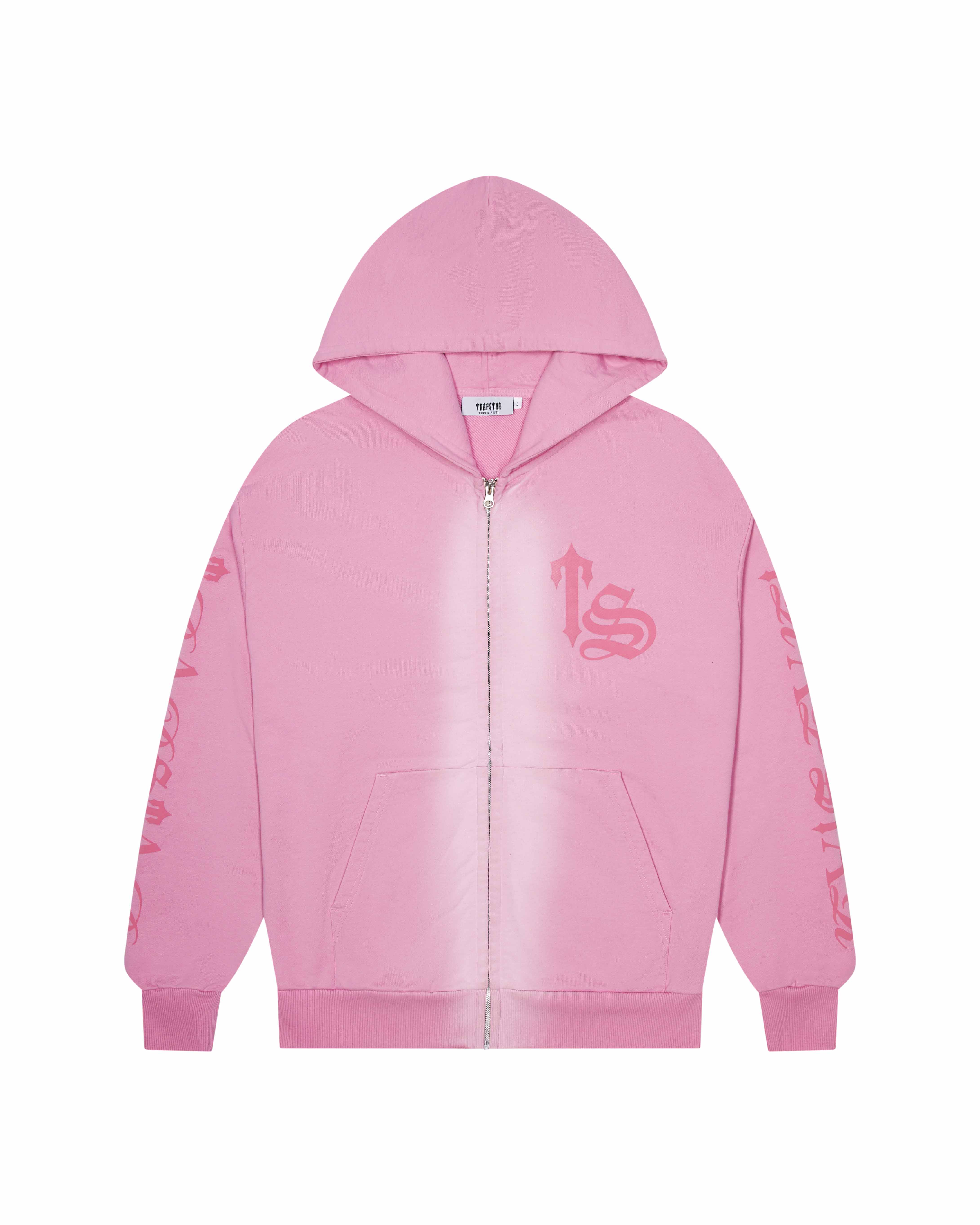 Pink Mens Trapstar Script Spray Hoodie | JGX-410537