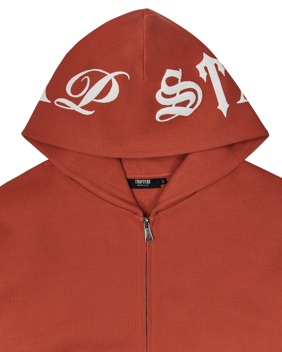 Red Mens Trapstar Script Waffle Hoodie | NDM-650138