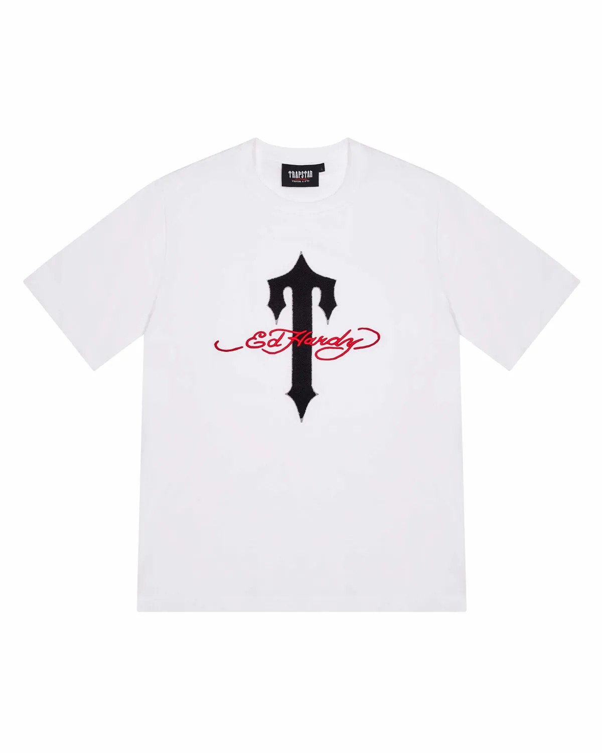 White Mens Trapstar X Ed Hardy Ironagte T-Shirt | RLD-063829