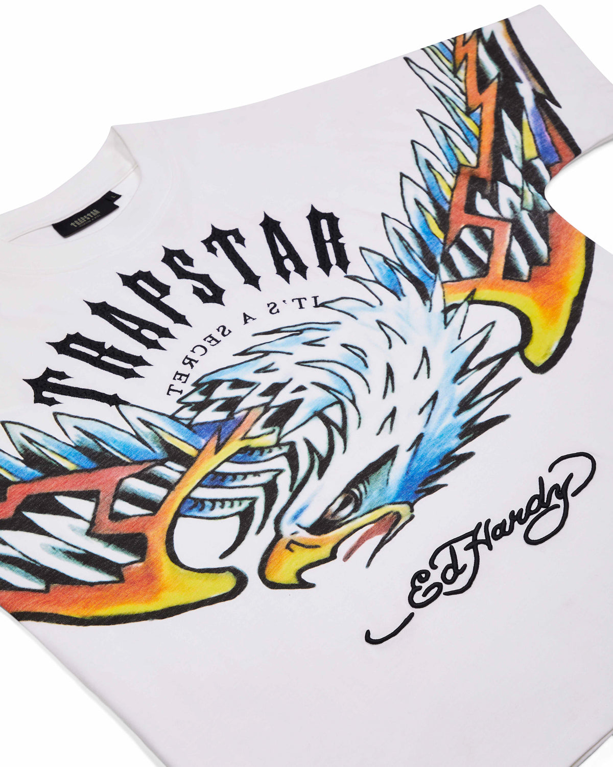 White Mens Trapstar x Ed Hardy Arched Eagle T-Shirt | JKP-308467