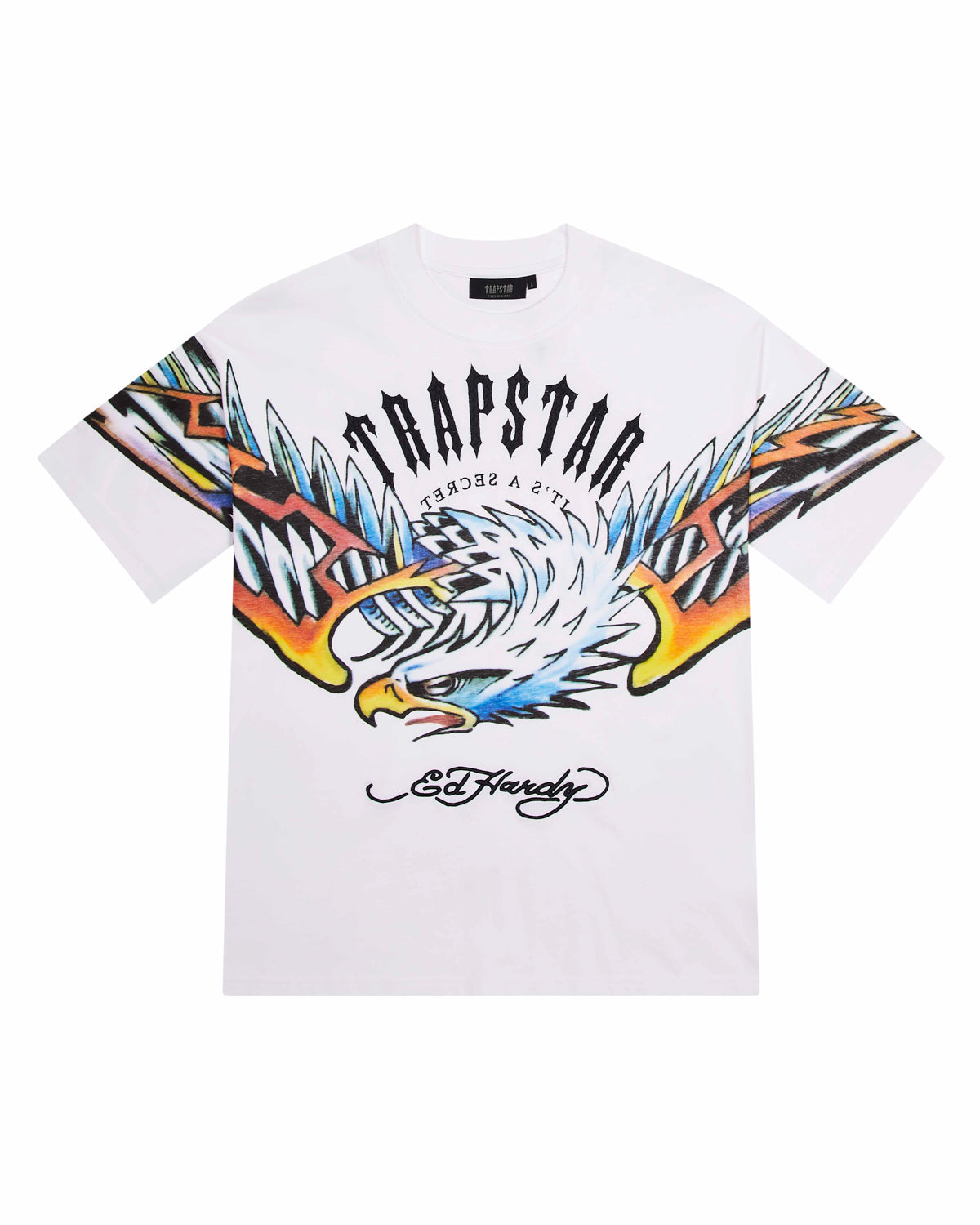 White Mens Trapstar x Ed Hardy Arched Eagle T-Shirt | JKP-308467