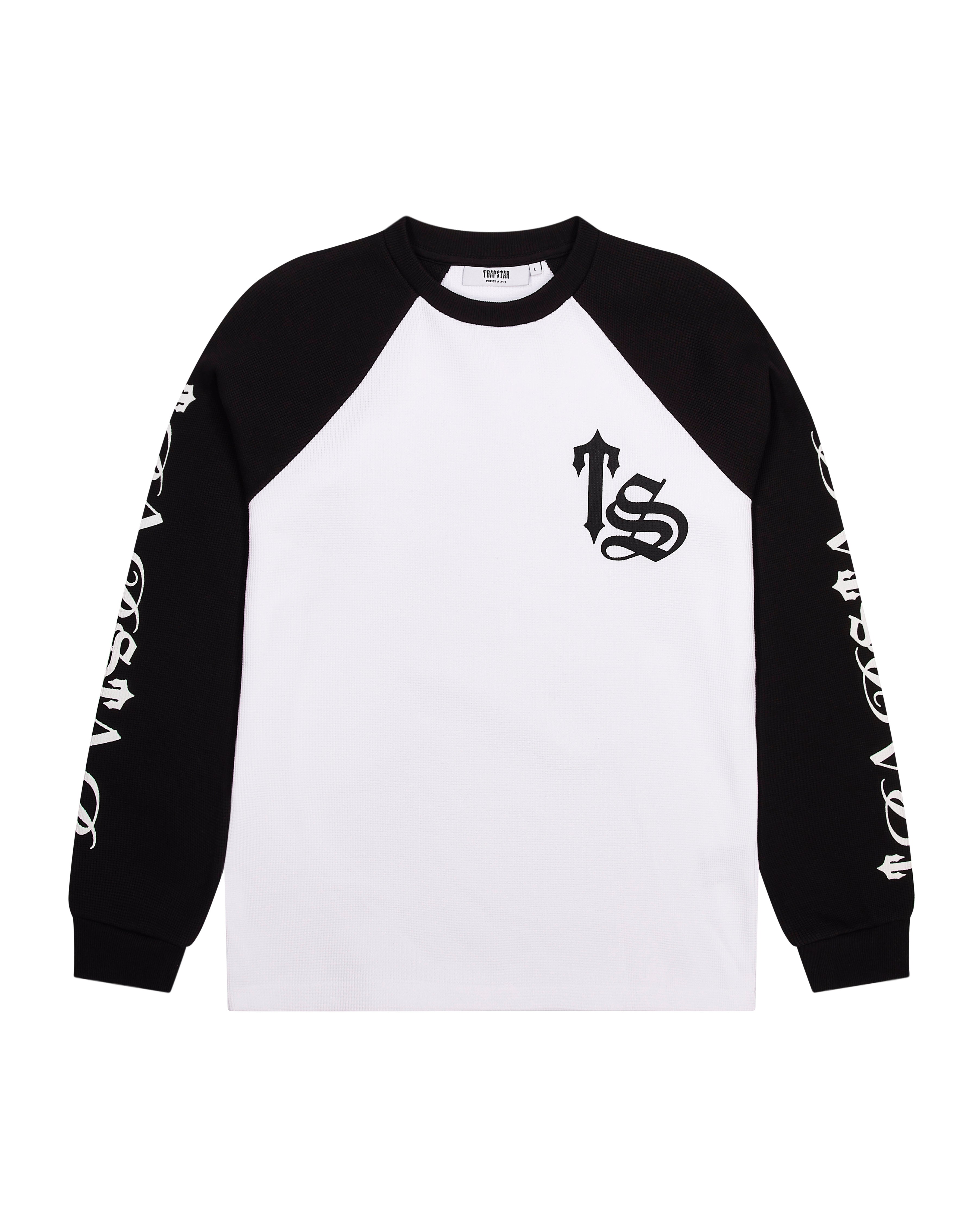 White / Black Mens Trapstar Script Waffle LS Sweatshirts | IRB-758946